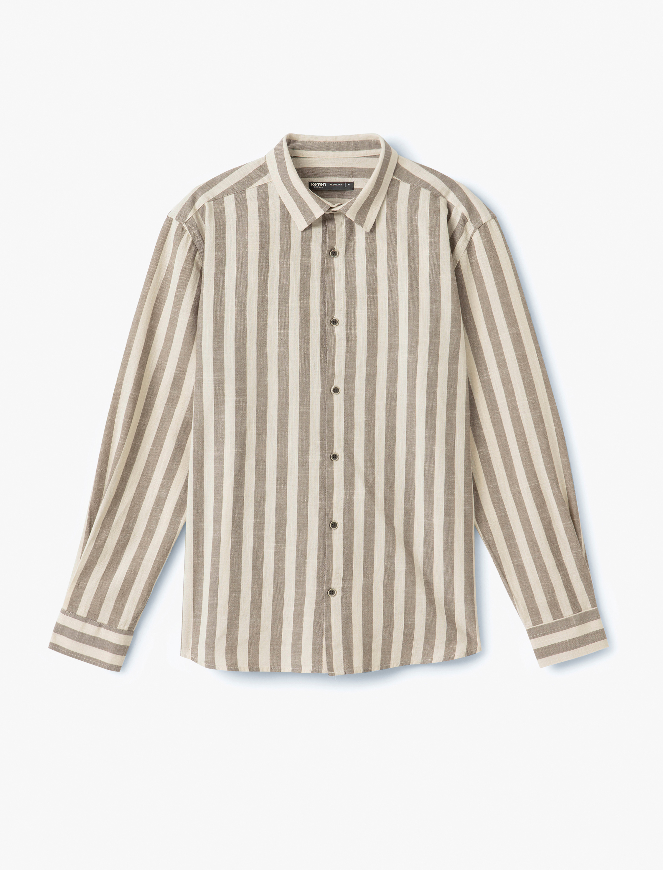 Düğmeli Pamuklu Regular Fit Klasik Uzun Kollu Çizgili Gömlek