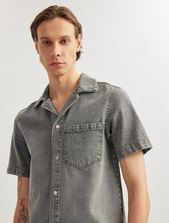  Kısa Kollu Pamuklu Cep Detaylı Oversize Jean Gömlek Ceket