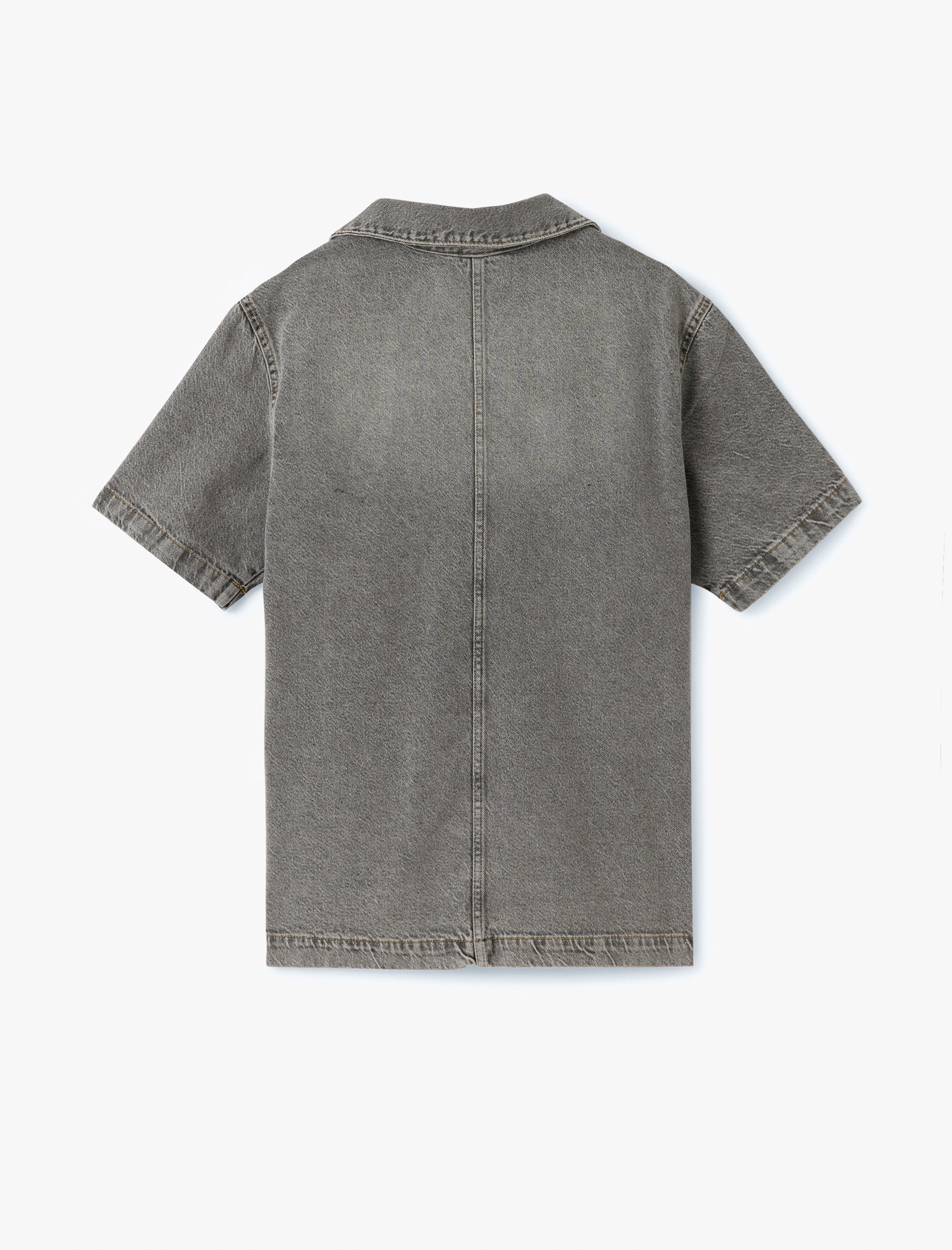 Kısa Kollu Pamuklu Cep Detaylı Oversize Jean Gömlek Ceket