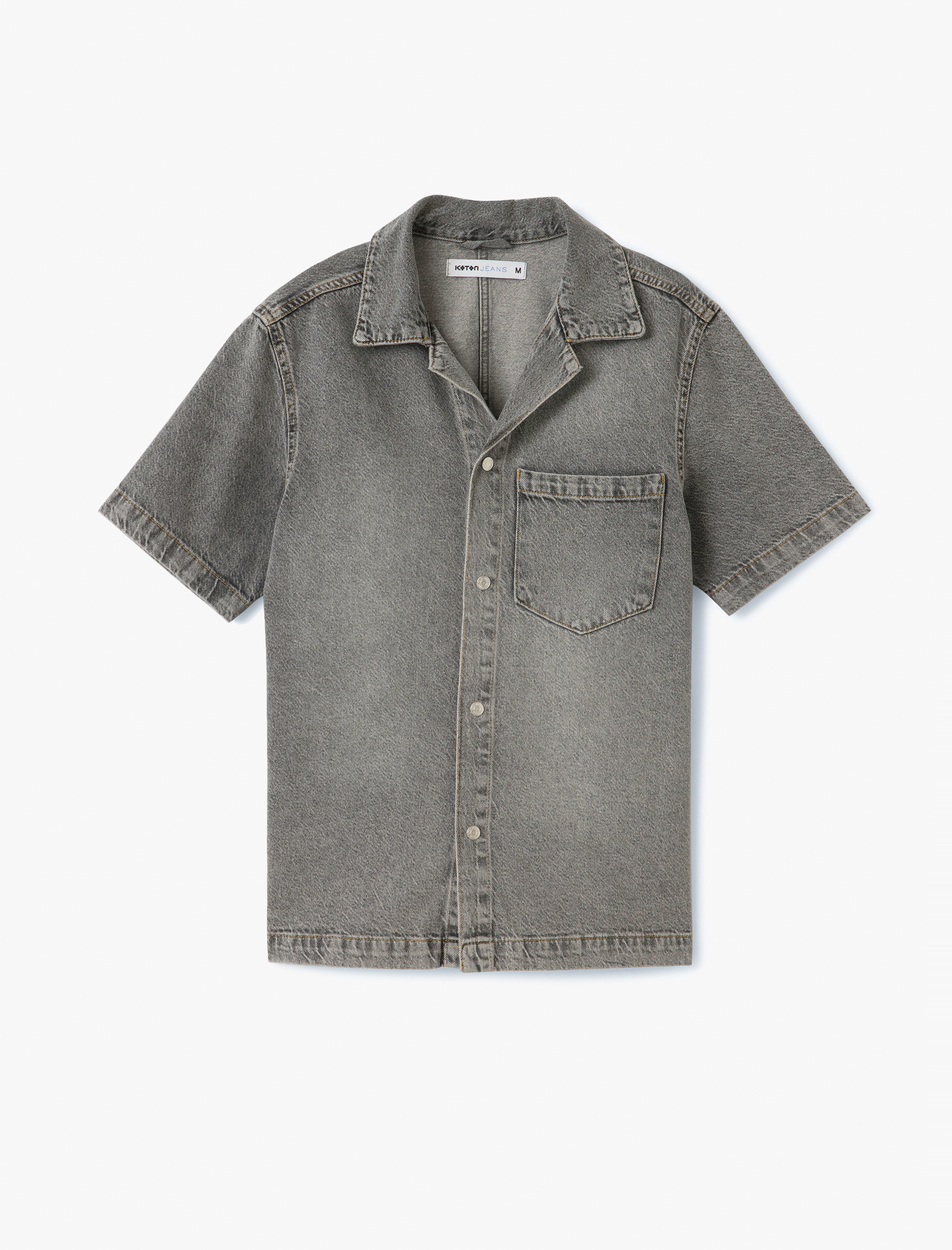 Kısa Kollu Pamuklu Cep Detaylı Oversize Jean Gömlek Ceket