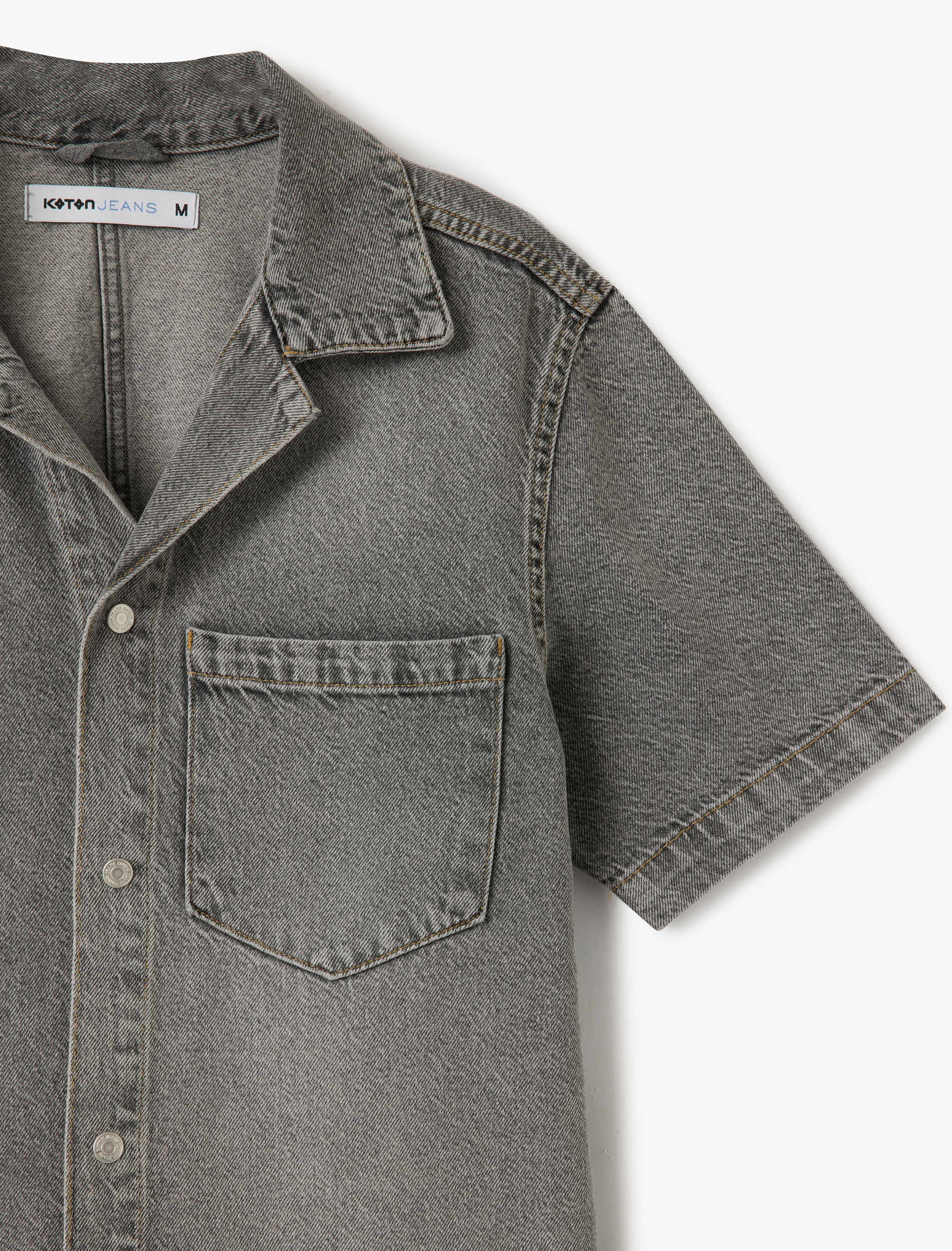 Kısa Kollu Pamuklu Cep Detaylı Oversize Jean Gömlek Ceket