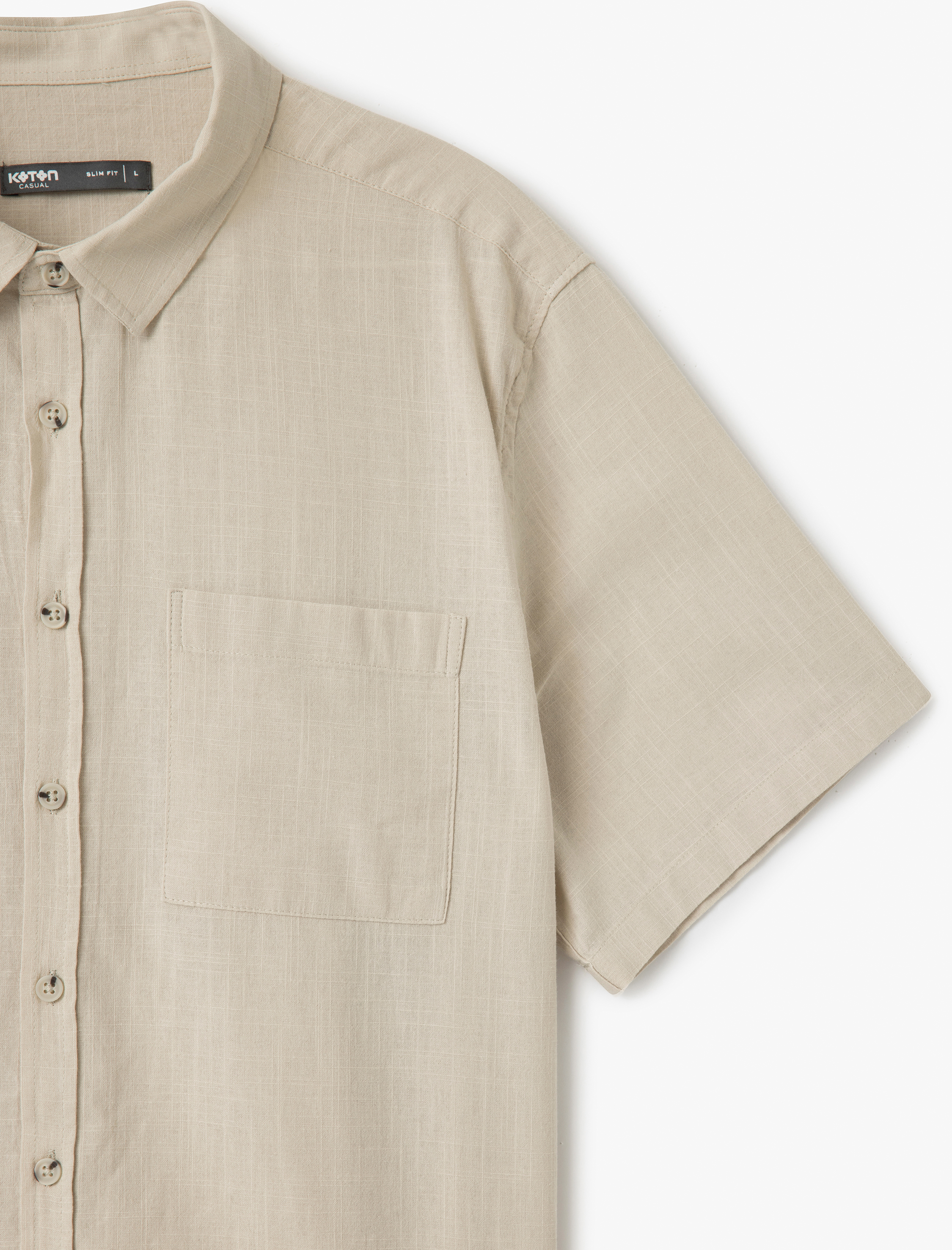 Kısa Kollu Pamuklu Cep Detaylı Slim Fit Gömlek