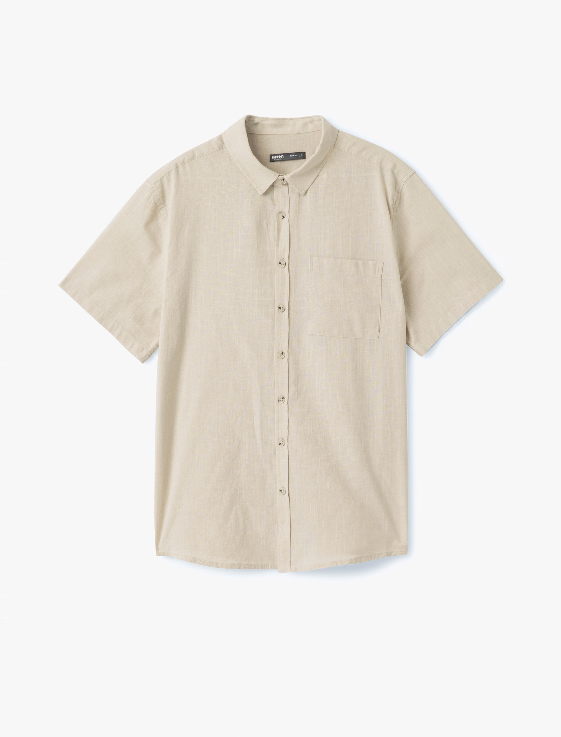 Kısa Kollu Pamuklu Cep Detaylı Slim Fit Gömlek