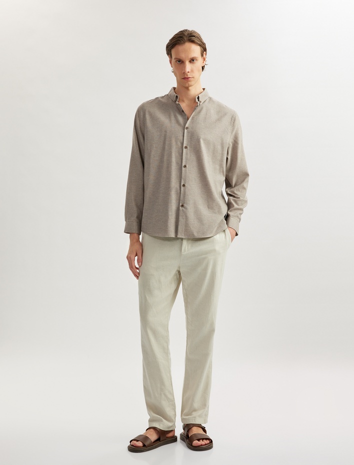  Uzun Kollu Pamuk Karışımlı Düğmeli Yaka Slim Fit Gömlek