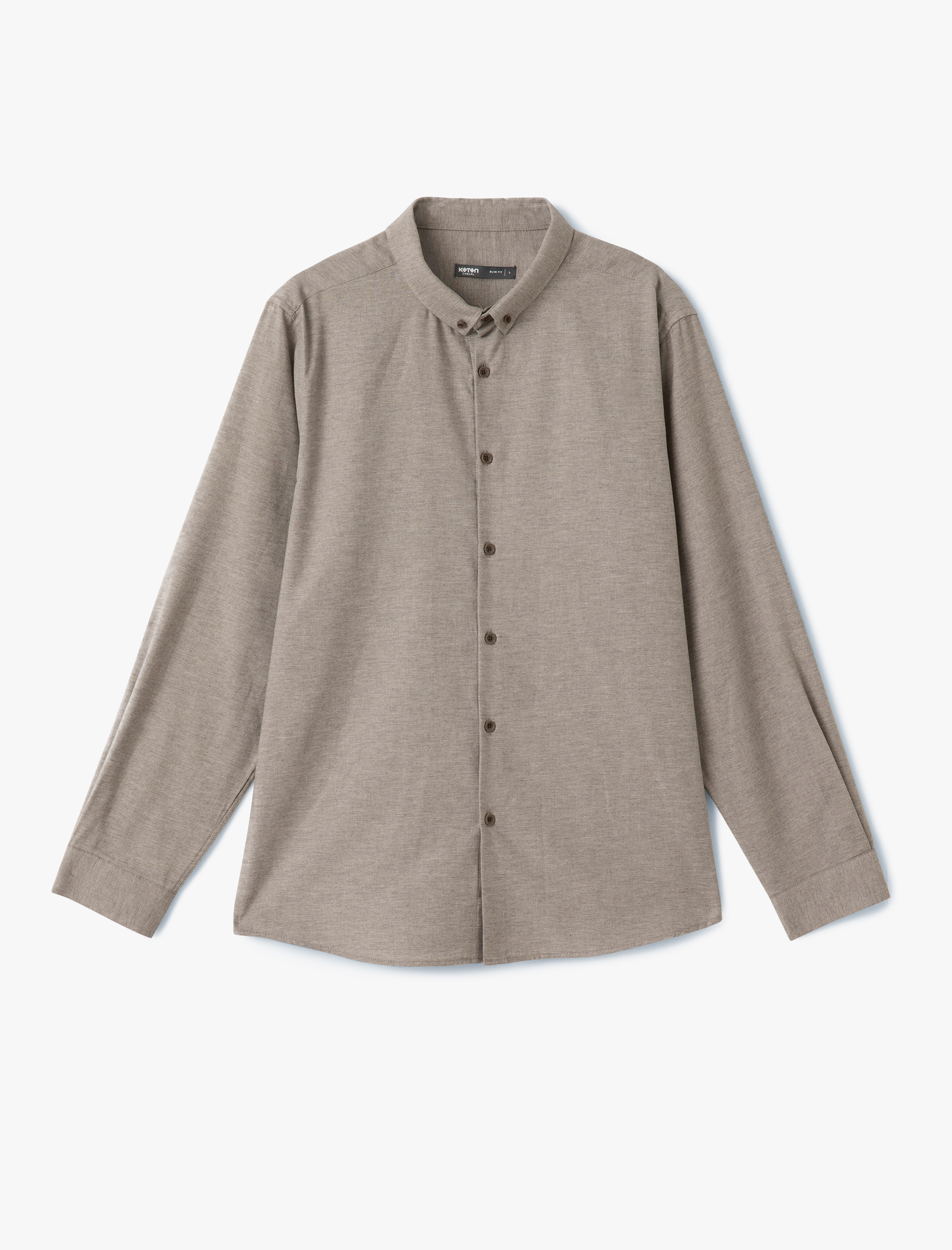 Uzun Kollu Pamuk Karışımlı Düğmeli Yaka Slim Fit Gömlek