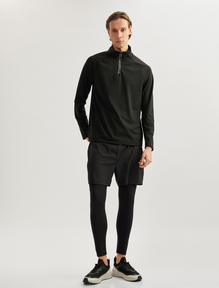  Uzun Kollu Yarım Fermuarlı Dik Yaka Spor Sweatshirt