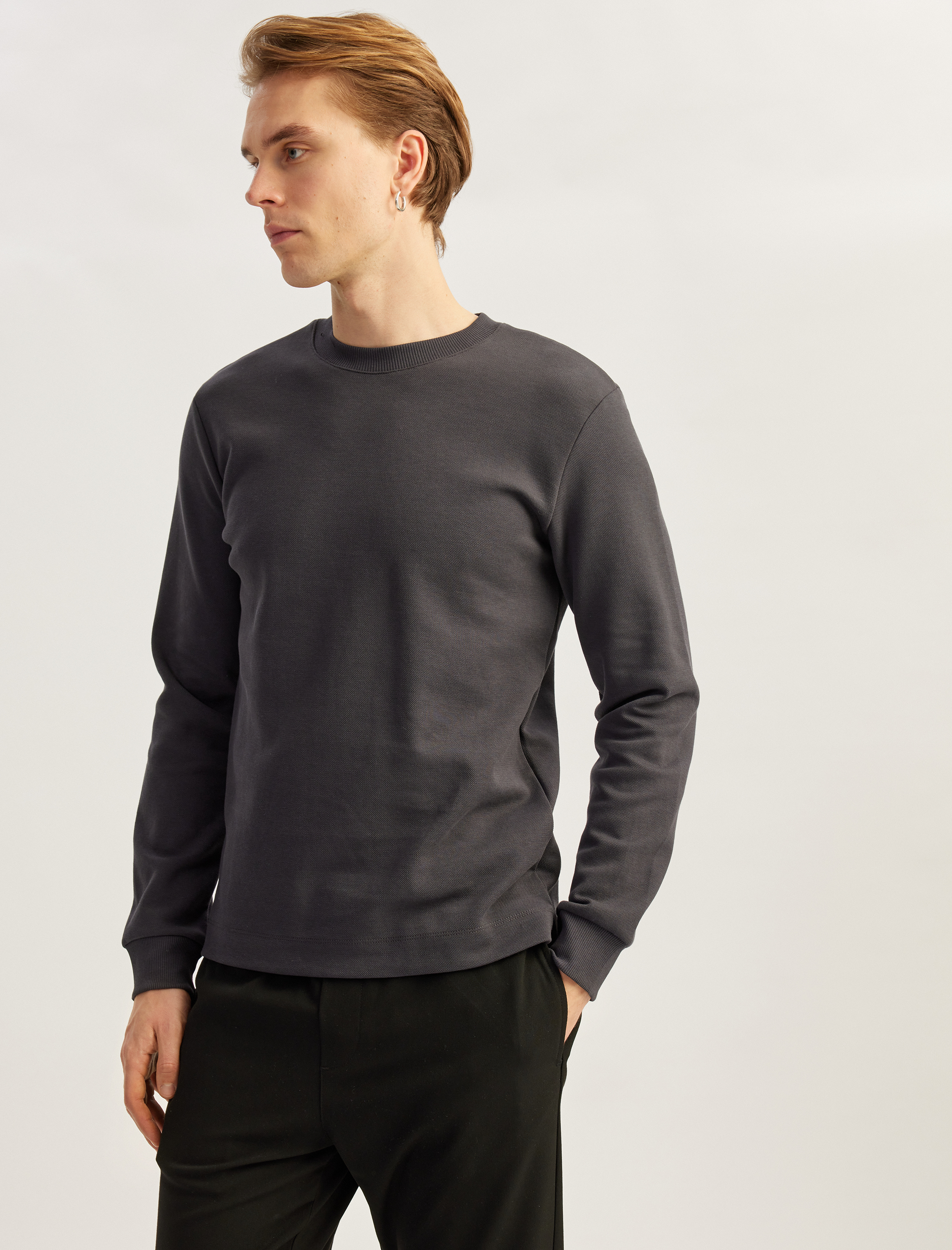   Bisiklet Yaka Pamuklu Pike Kumaş Basic Sweatshirt
