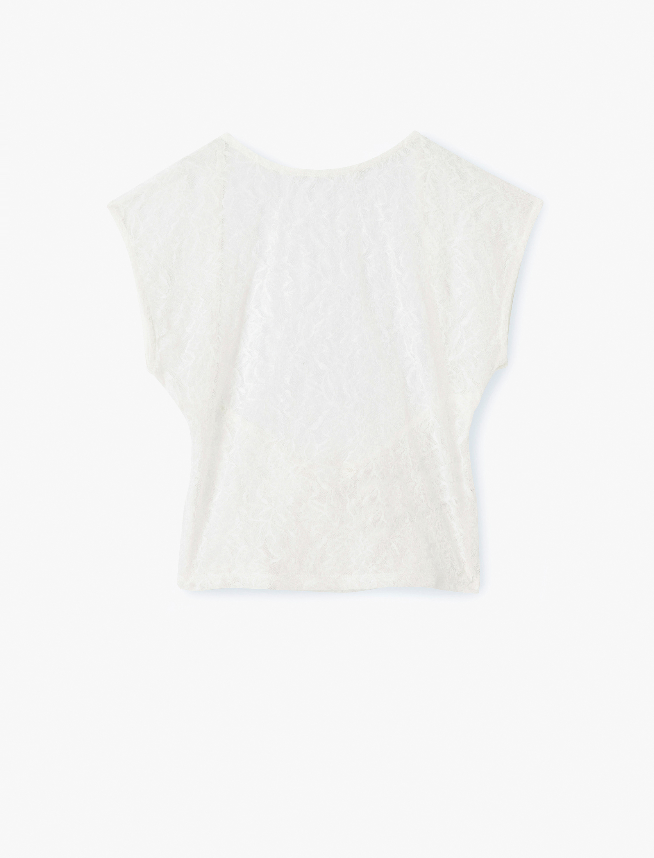   Sırt Dekolteli Kolsuz Transparan Dantel Bluz