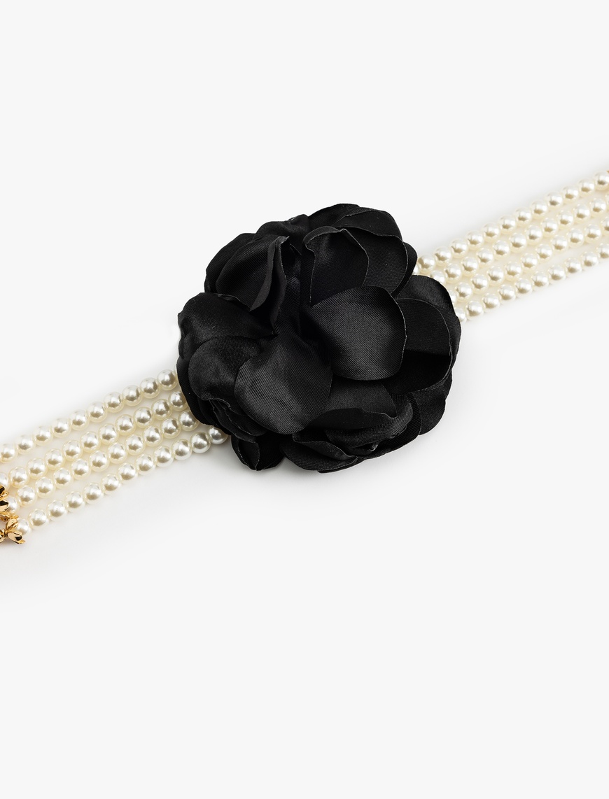  Kadın Çelik Karışımlı Gül Aplike Detaylı İnci Choker Kolye