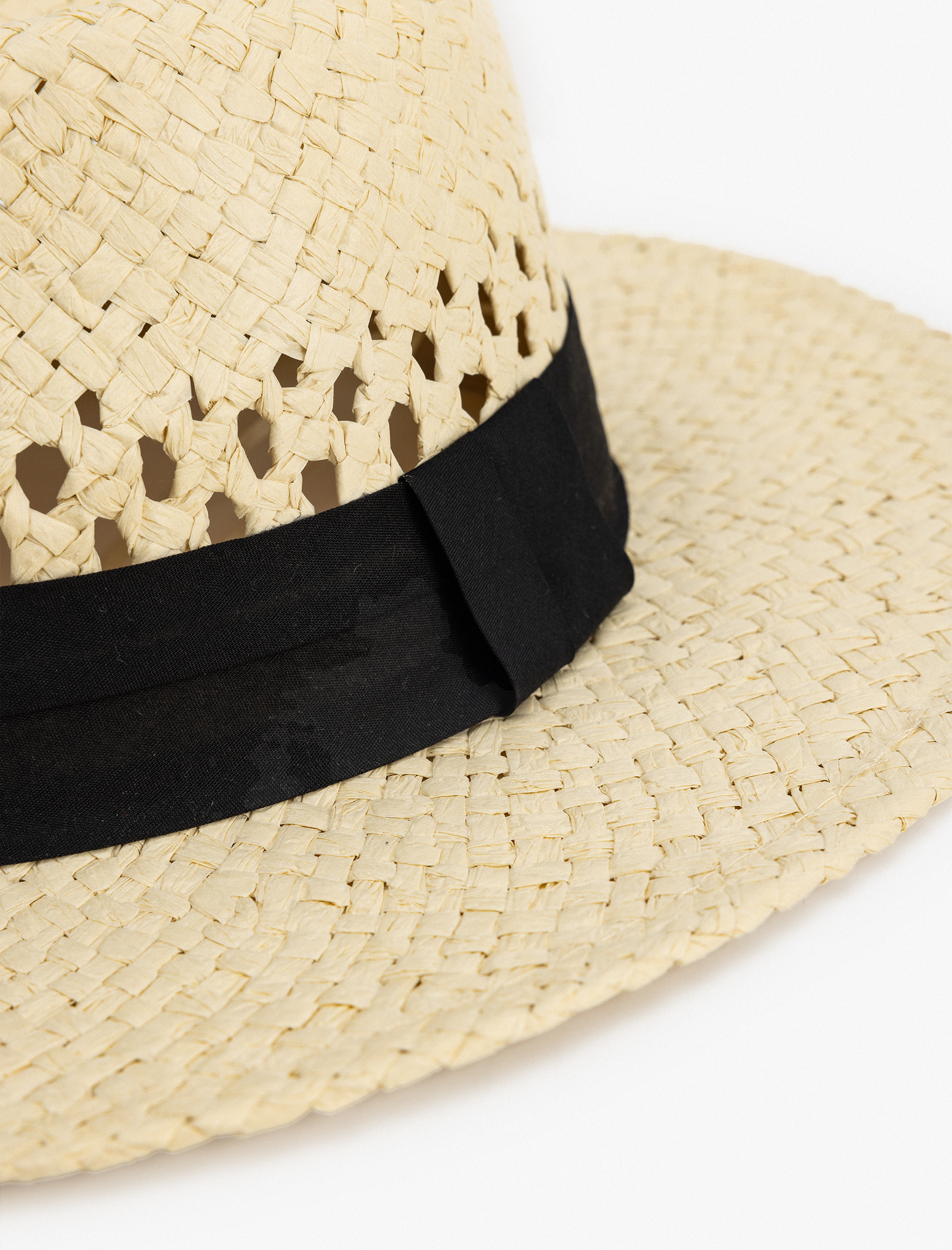  Kadın Bant Detaylı Hasır Fötr Şapka