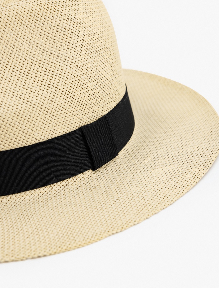 Erkek Şerit Detaylı Hasır Fötr Şapka