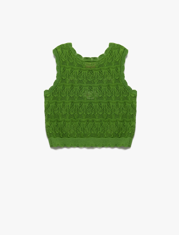 Kız Bebek Çiçek Nakış Detaylı Bisiklet Yaka Pamuklu Triko Crop Atlet