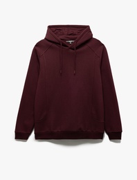 Reglan Kollu Pamuk Karışımlı Dikiş Detaylı Basic Kapşonlu Sweatshirt