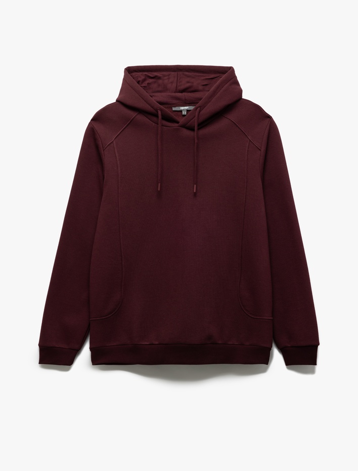  Reglan Kollu Pamuk Karışımlı Dikiş Detaylı Basic Kapşonlu Sweatshirt