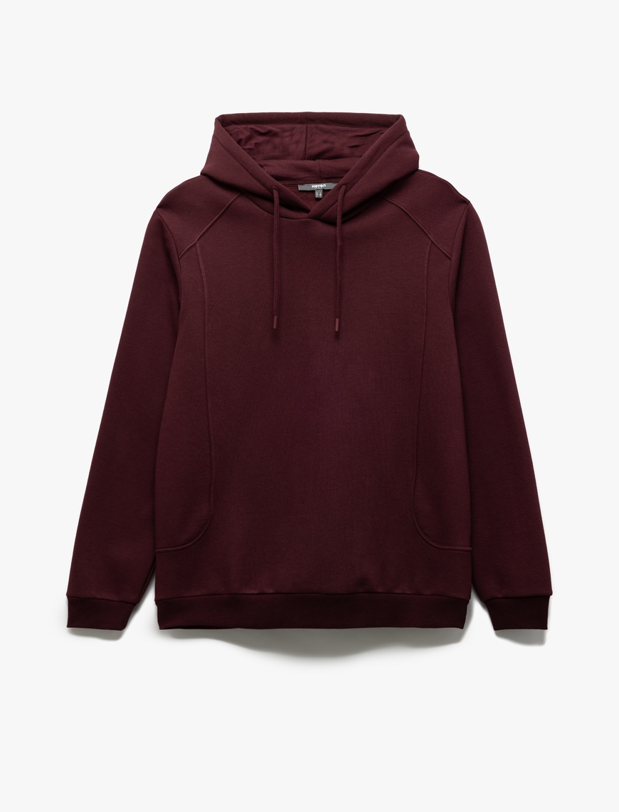   Reglan Kollu Pamuk Karışımlı Dikiş Detaylı Basic Kapşonlu Sweatshirt