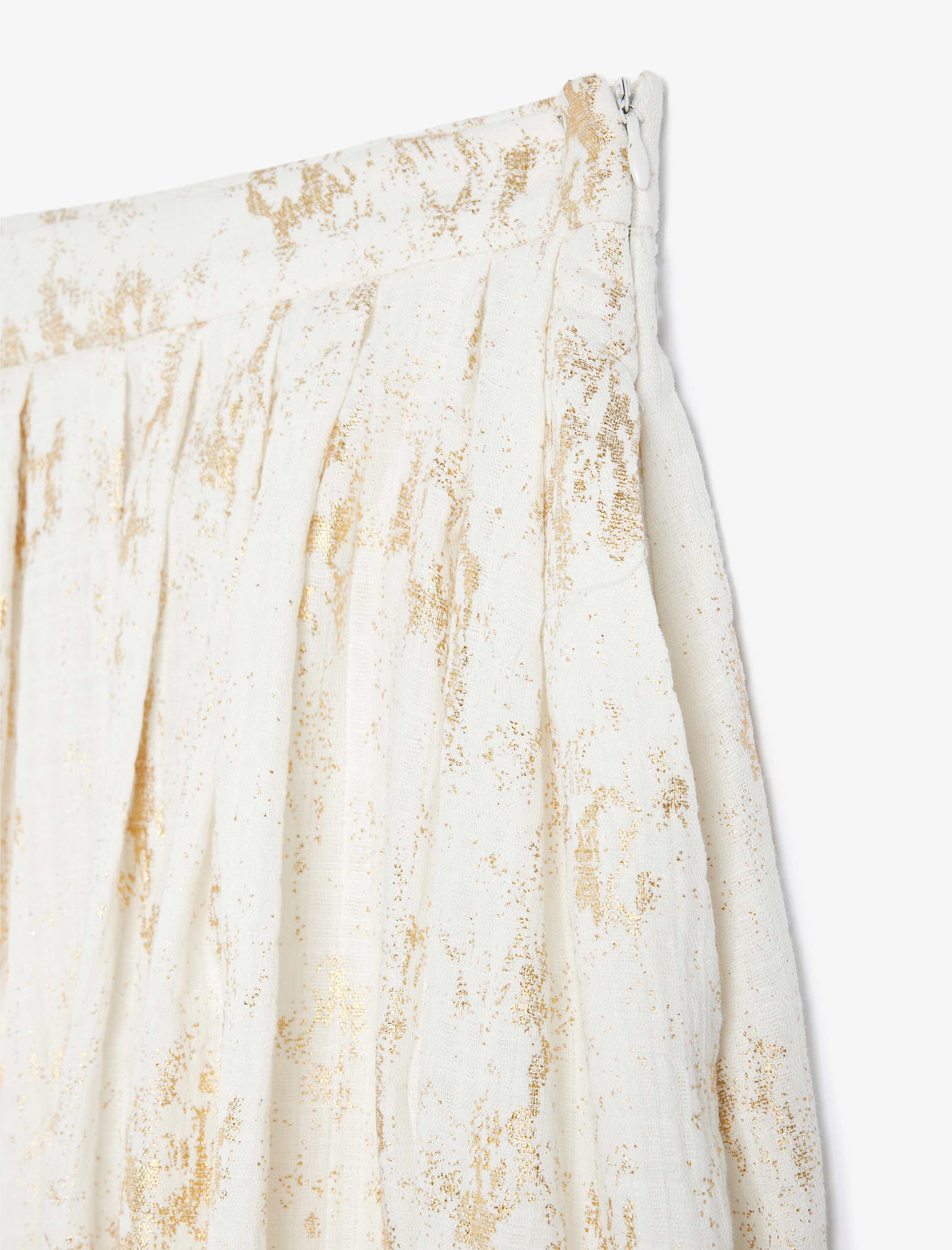   Pamuklu Cepli Pileli Parıltılı Varak Baskılı Yüksek Bel Uzun Kloş Etek