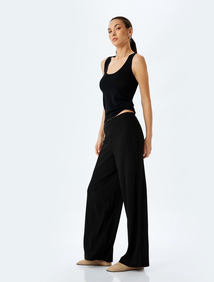  Dokulu Yüksek Bel Bol Paça Pantolon