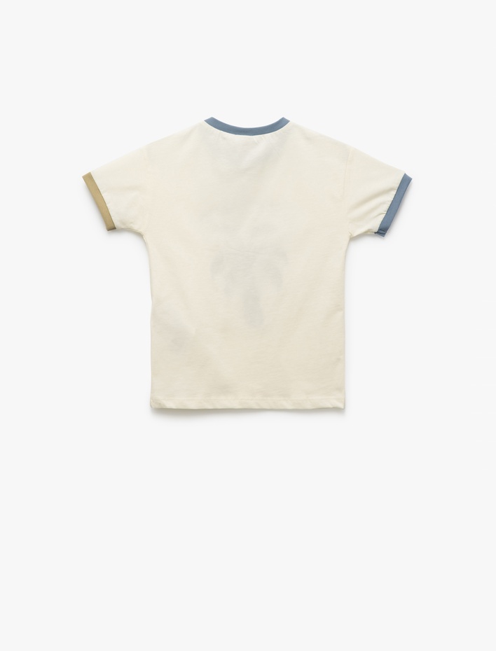 Erkek Bebek Palmiye Nakış Detaylı Kısa Kollu Bisiklet Yaka Pamuklu Tişört