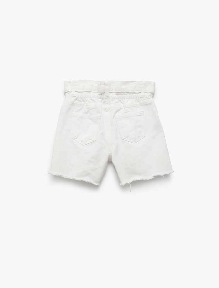 Kız Çocuk Pamuklu Düğme ve Cep Detaylı Basic Denim Şort