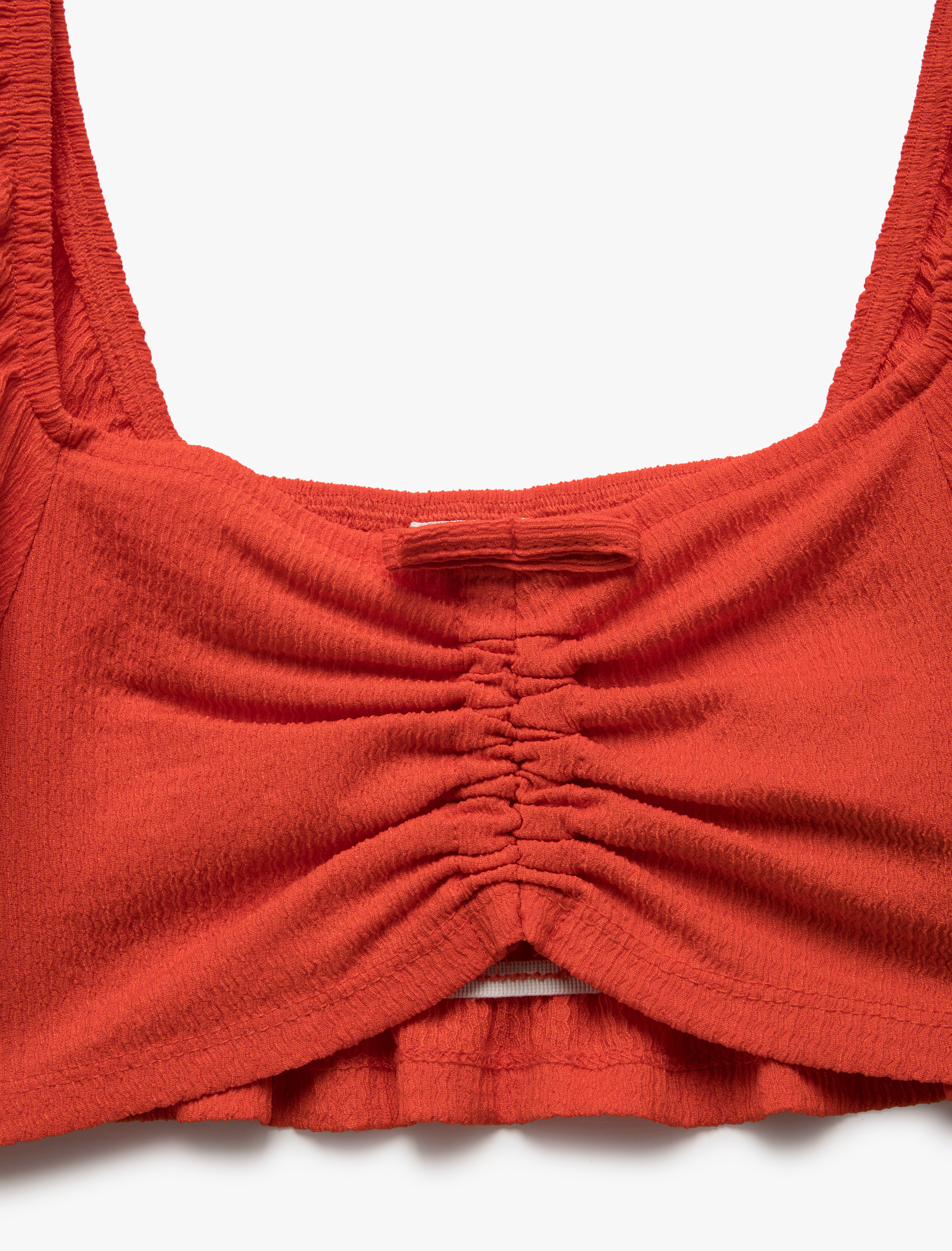  Kız Çocuk Kare Yaka Gipe Detaylı Balon Kollu Crop Bluz