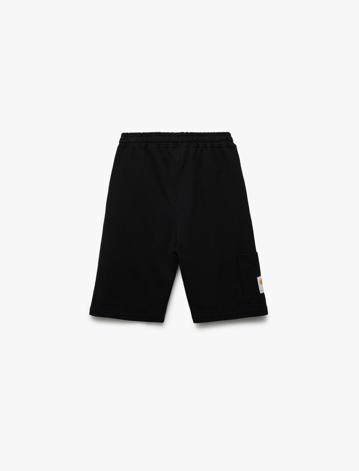 Erkek Çocuk Pamuklu Aplikeli Cep Detaylı Beli Bağlamalı Şort