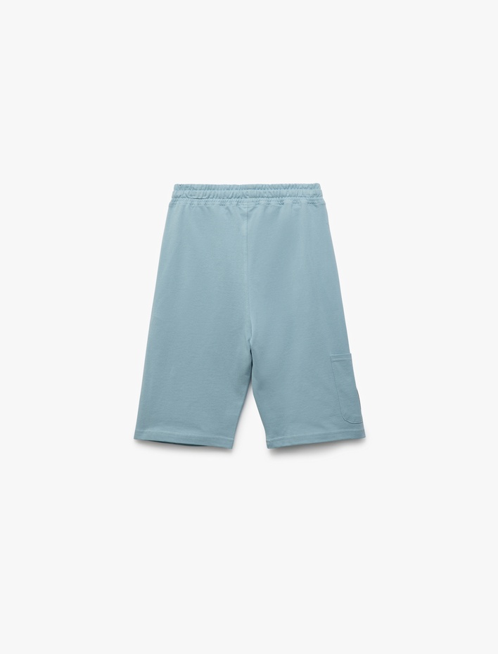 Erkek Çocuk Pamuklu Aplikeli Cep Detaylı Beli Bağlamalı Şort