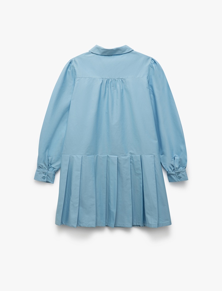 Kız Çocuk Pamuklu Uzun Kollu Pileli Bebe Yaka Elbise