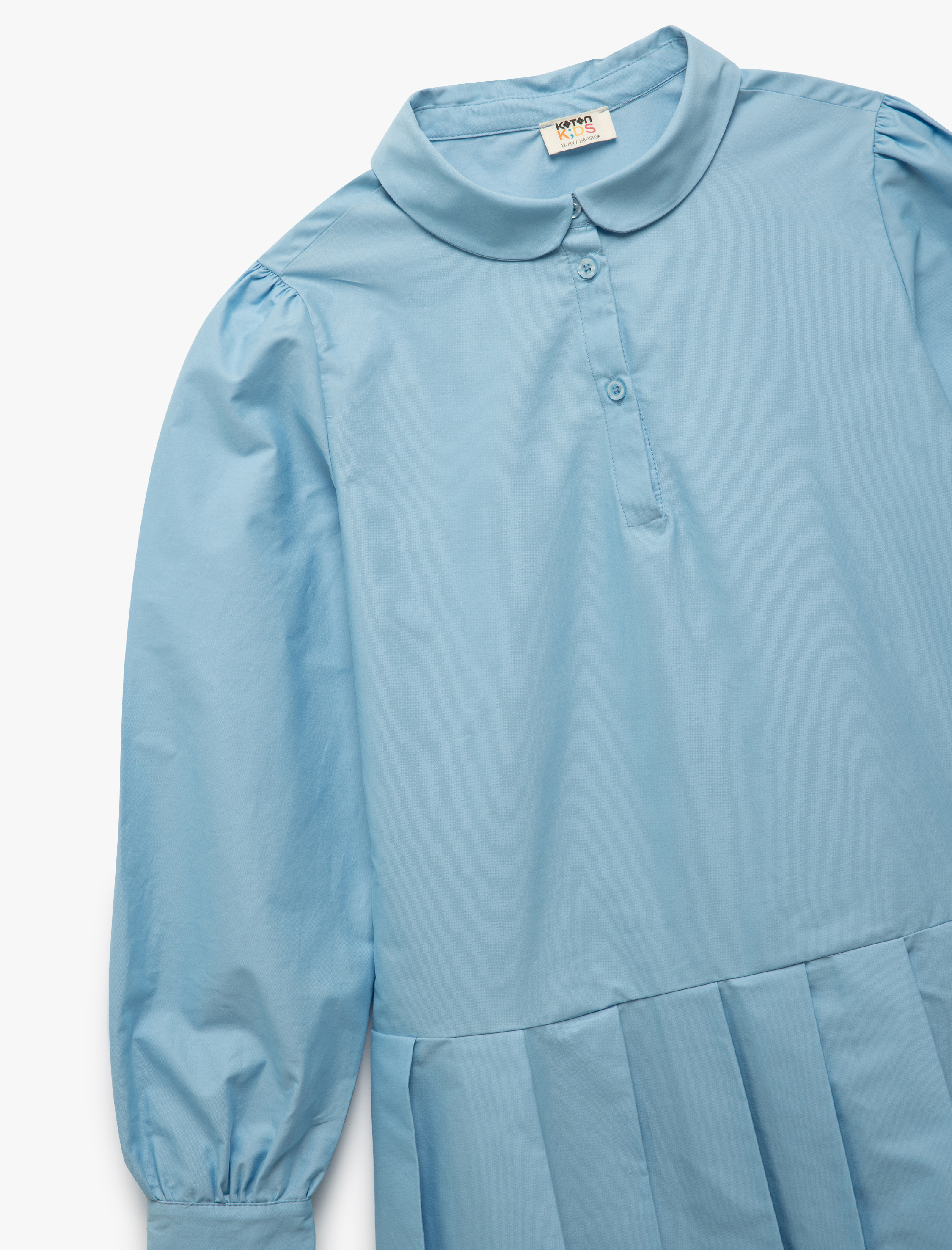 Kız Çocuk Pamuklu Uzun Kollu Pileli Bebe Yaka Elbise