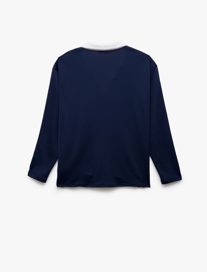 Kız Çocuk Uzun Kollu Renk Bloklu Baskı Detaylı Polo Yaka Tişört