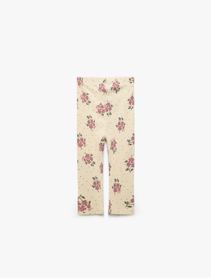 Kız Bebek Pamuklu Çiçek Desenli Beli Lastikli Tayt