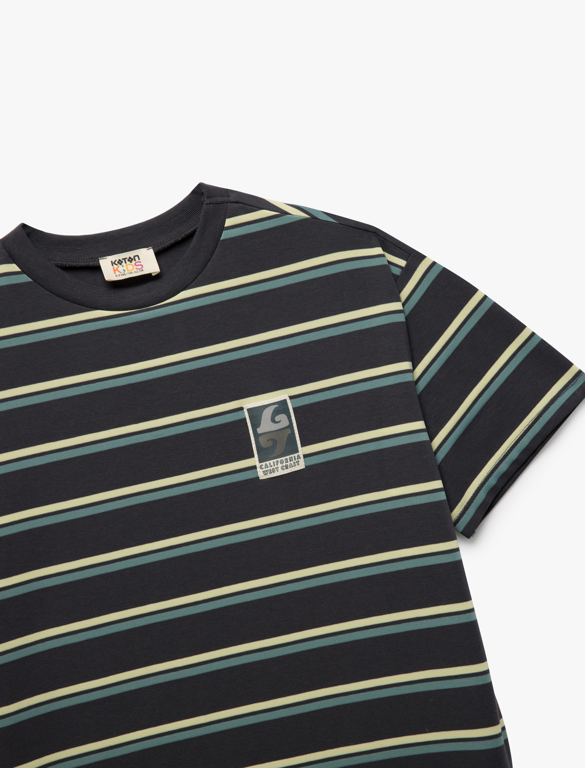  Erkek Çocuk Oversize Bisiklet Yaka Kısa Kollu Pamuklu Çizgili Tişört