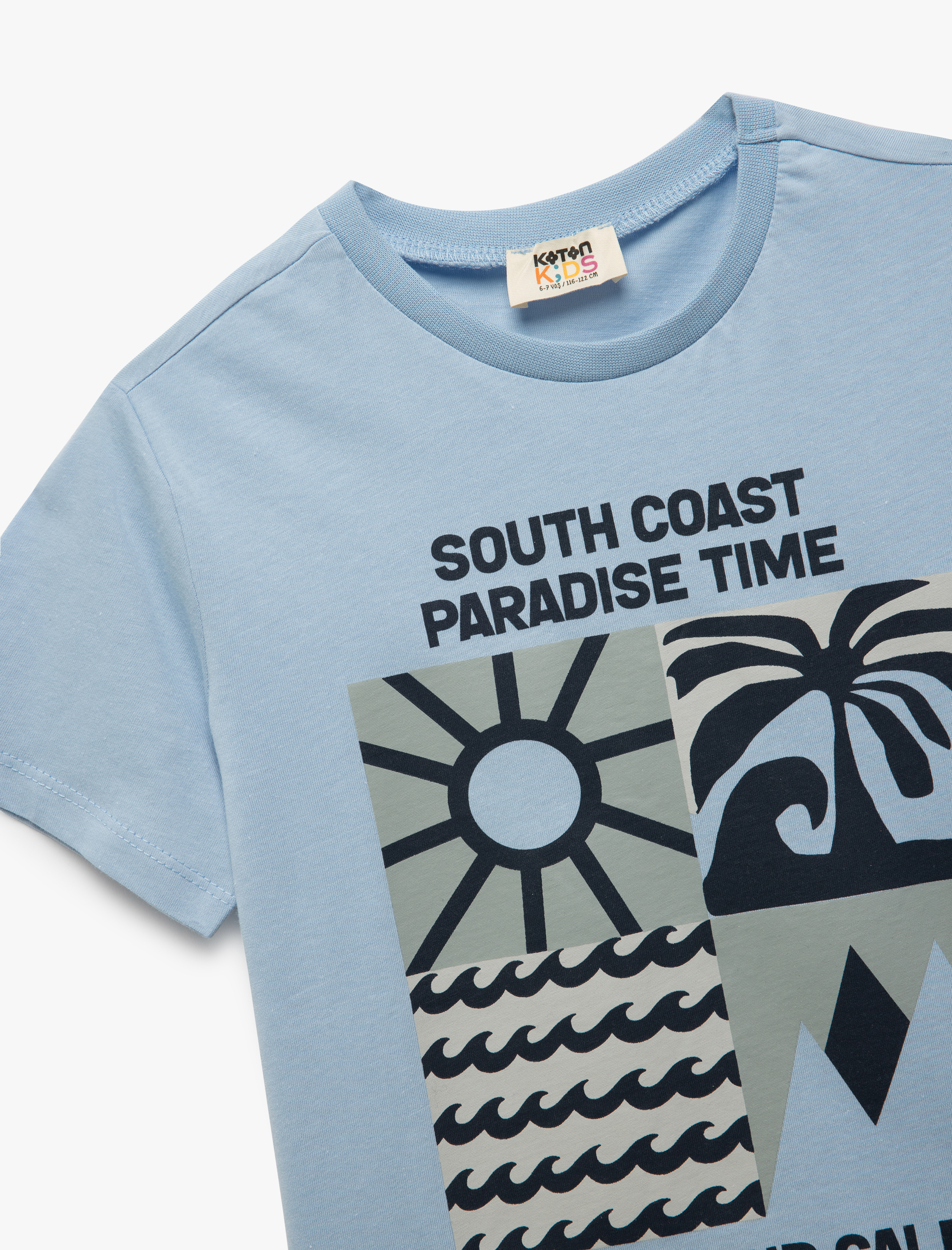  Erkek Çocuk Pamuklu Bisiklet Yaka Kısa Kollu Yaz Temalı Baskılı Tişört