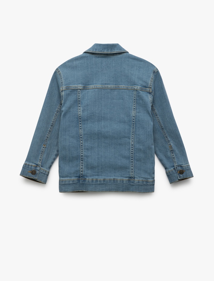 Erkek Çocuk Pamuklu Cep Detaylı Uzun Kollu Düğmeli Denim Ceket