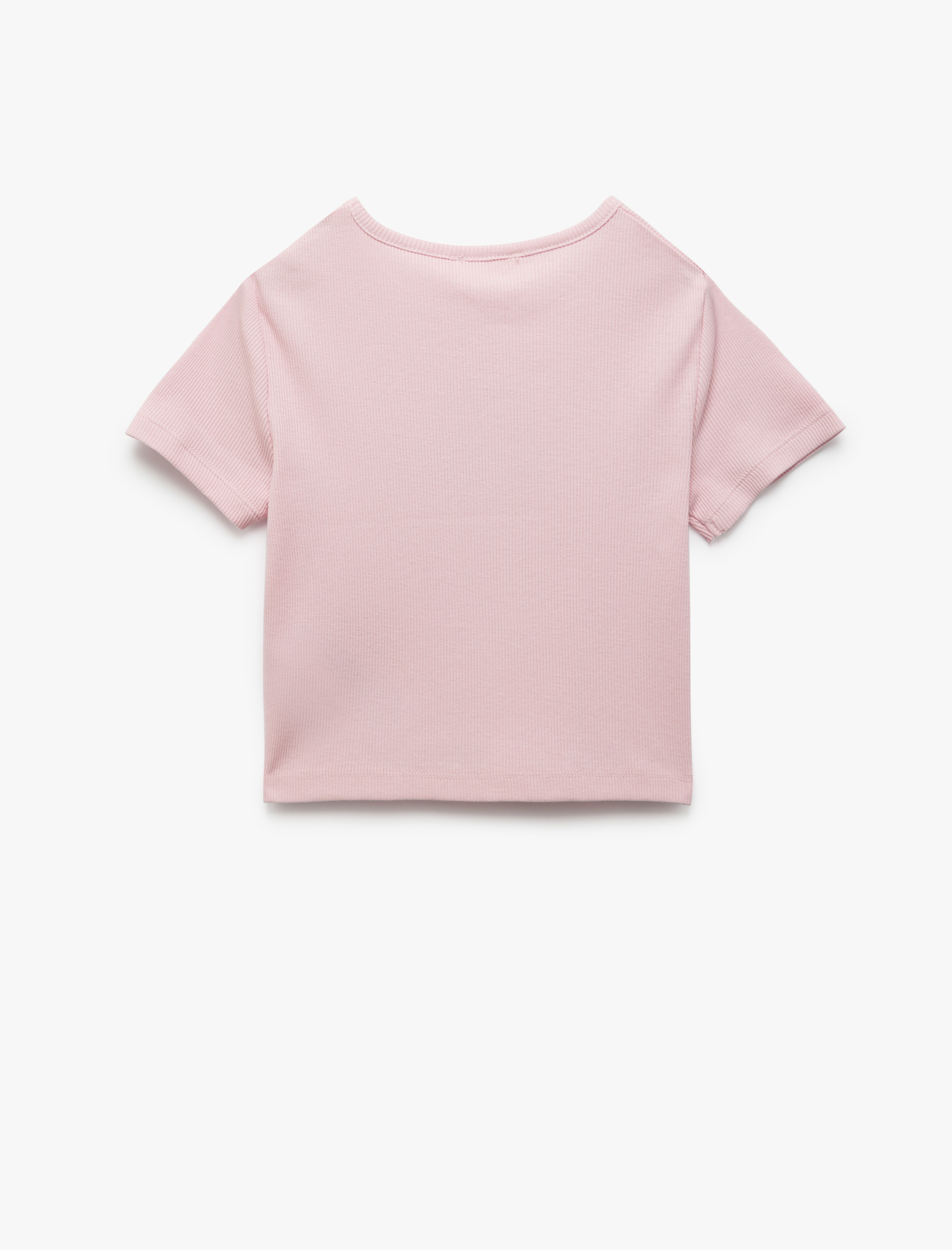  Kız Çocuk Pamuklu Bisiklet Yaka Kısa Kollu Kalp Baskılı Crop Tişört