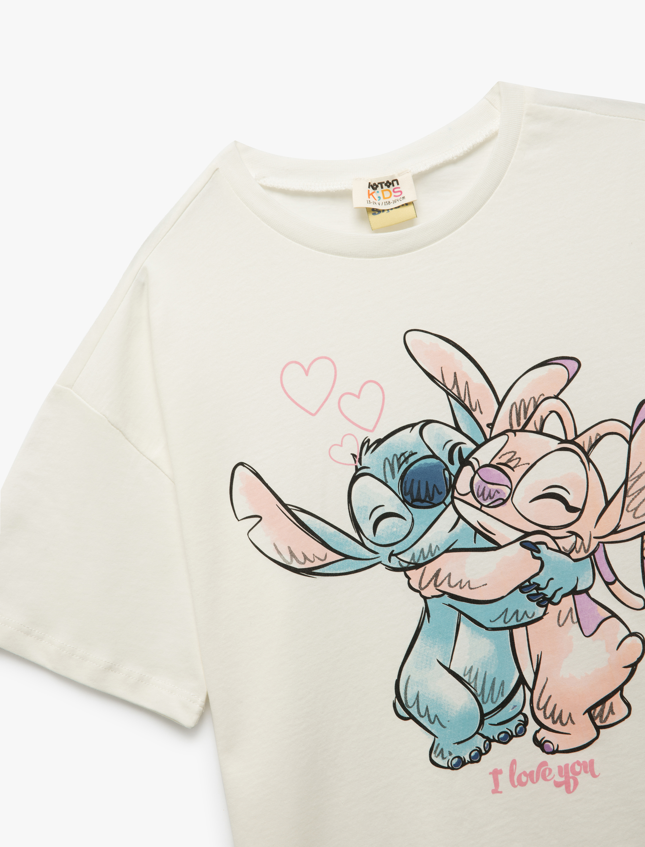  Kız Çocuk Pamuklu Lisanslı Stitch Baskılı Bisiklet Yaka Kısa Kollu Tişört