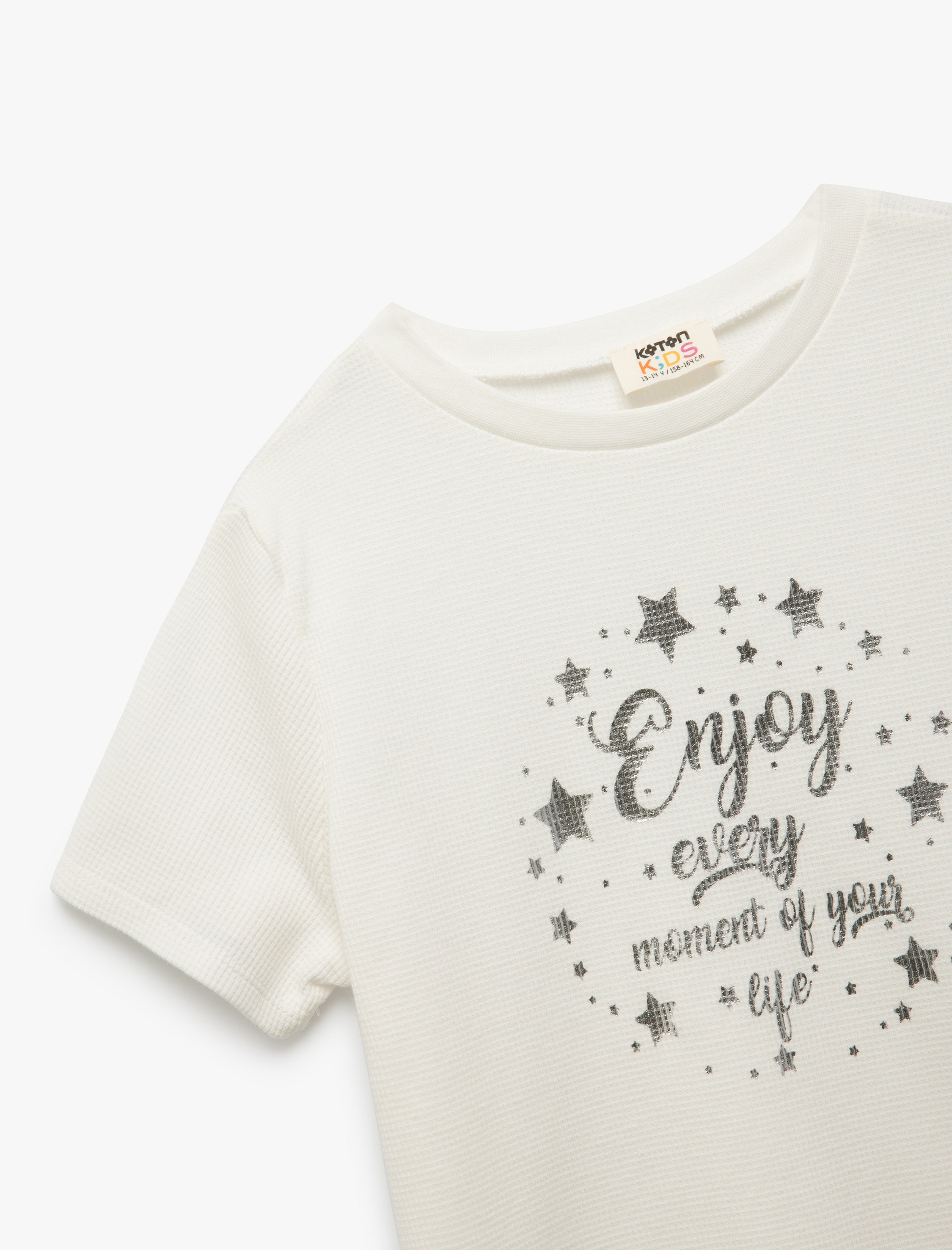  Kız Çocuk Pamuklu Baskılı Bisiklet Yaka Kısa Kollu Tişört