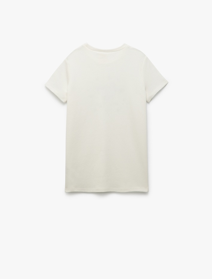 Kız Çocuk Pamuklu Baskılı Bisiklet Yaka Kısa Kollu Tişört