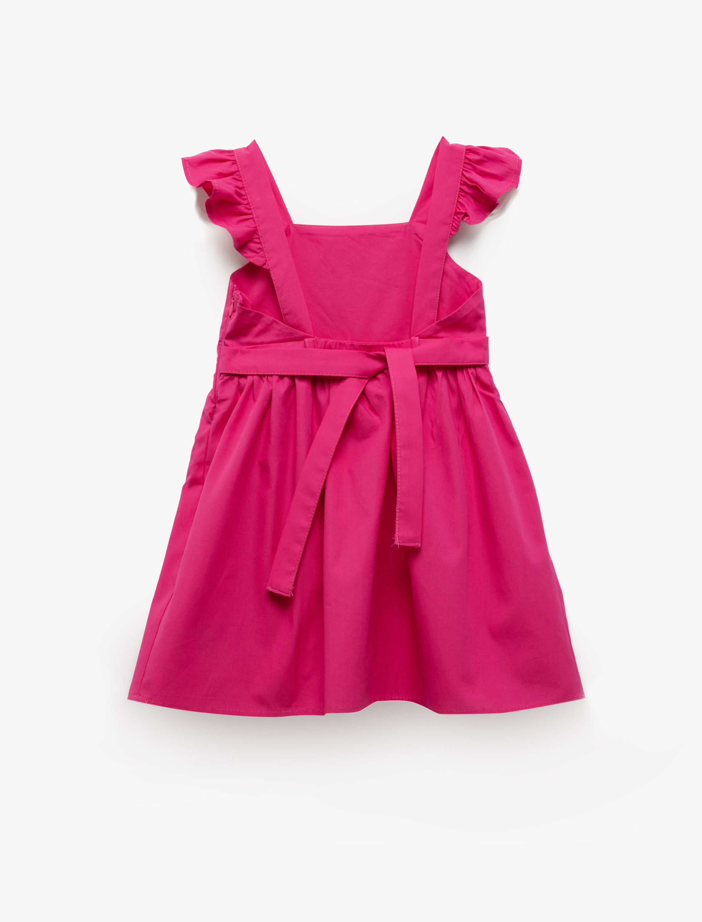  Kız Bebek Elbise Kelebek Kollu Beli Bağcıklı Pamuklu