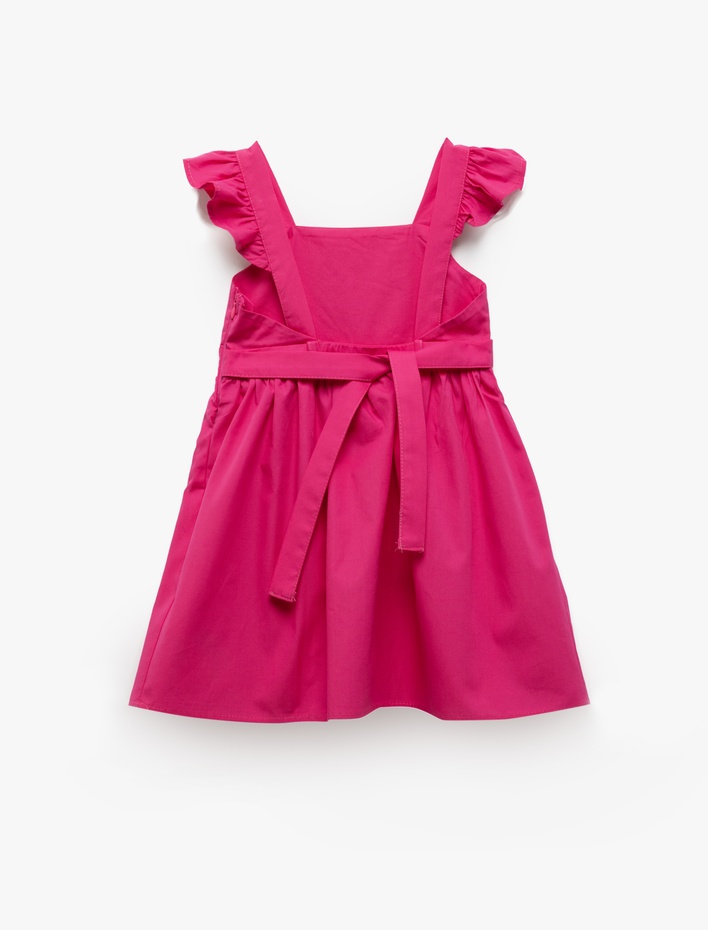 Kız Bebek Elbise Kelebek Kollu Beli Bağcıklı Pamuklu