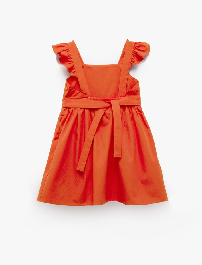 Kız Bebek Elbise Kelebek Kollu Beli Bağcıklı Pamuklu