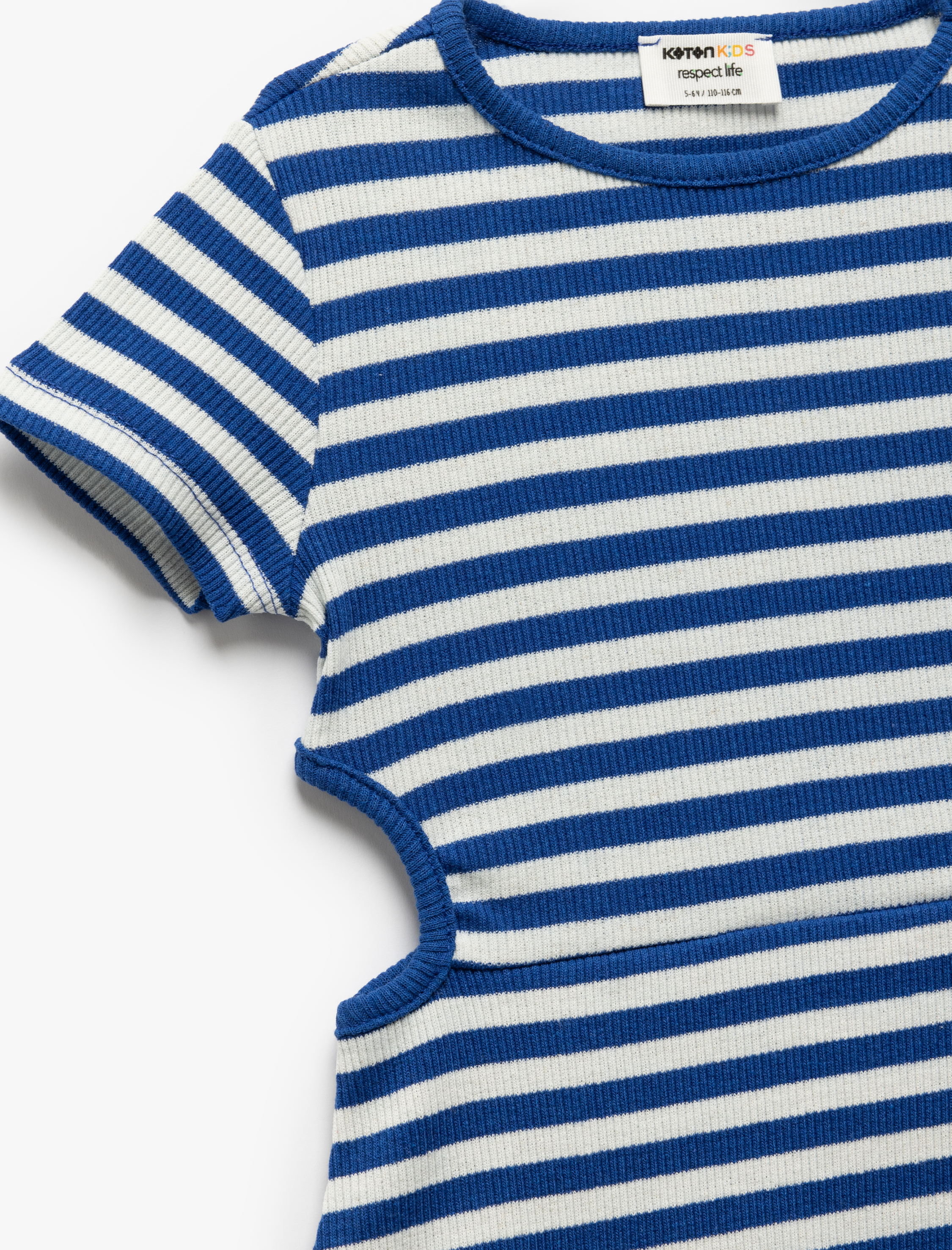  Kız Çocuk Bisiklet Yaka Kısa Kollu Pencere Detaylı Çizgili Elbise