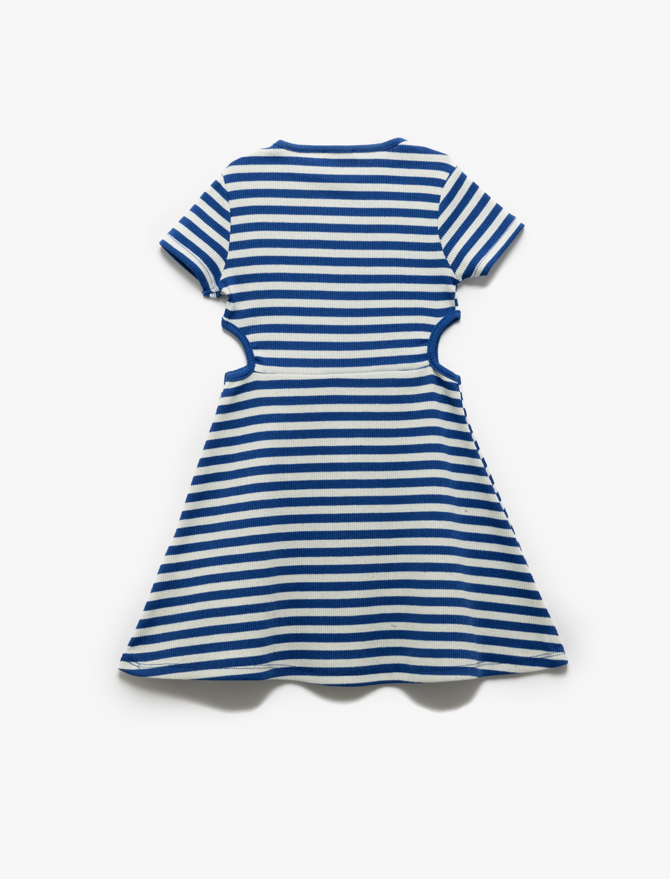  Kız Çocuk Bisiklet Yaka Kısa Kollu Pencere Detaylı Çizgili Elbise