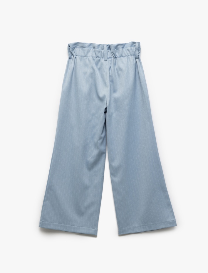 Kız Çocuk Beli Lastikli Pile Detaylı Çizgili Bol Paça Pantolon