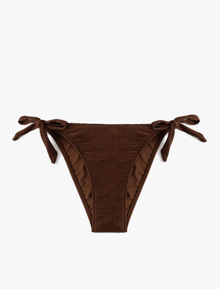   Parıltılı Astarlı Yanları Bağlamalı Dokulu Bikini Altı