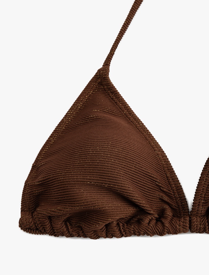  Parıltılı Hafif Destekli Boyundan Bağlamalı Üçgen Bikini Üstü