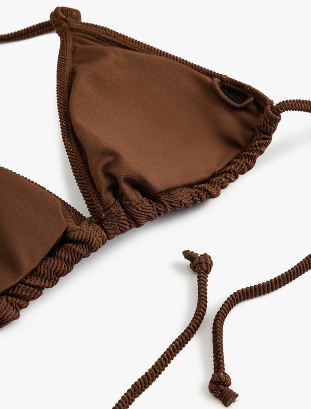 Parıltılı Hafif Destekli Boyundan Bağlamalı Üçgen Bikini Üstü_2