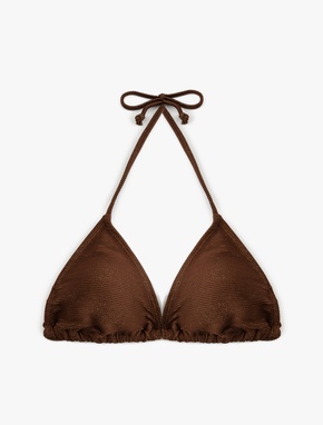 Parıltılı Hafif Destekli Boyundan Bağlamalı Üçgen Bikini Üstü