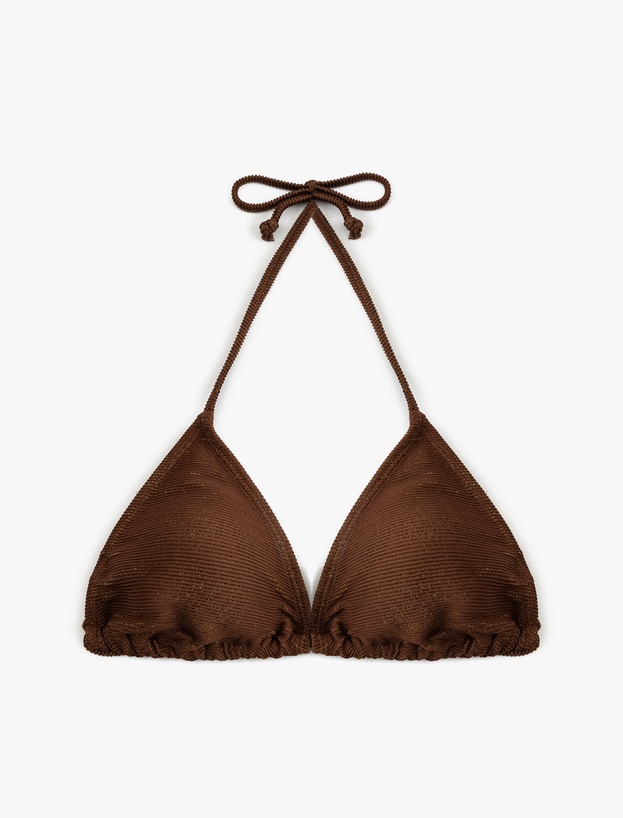Parıltılı Hafif Destekli Boyundan Bağlamalı Üçgen Bikini Üstü_0