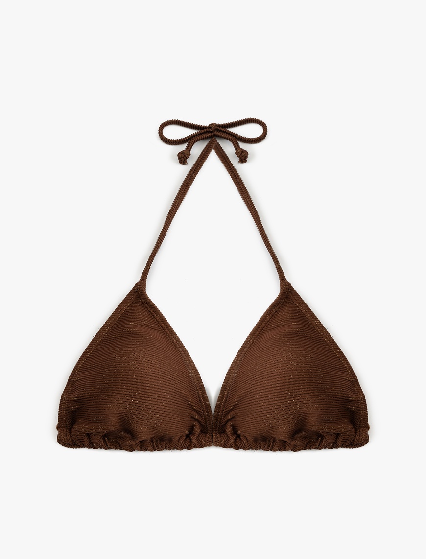   Parıltılı Astarlı Hafif Destekli Boyundan Bağlamalı Üçgen Bikini Üstü