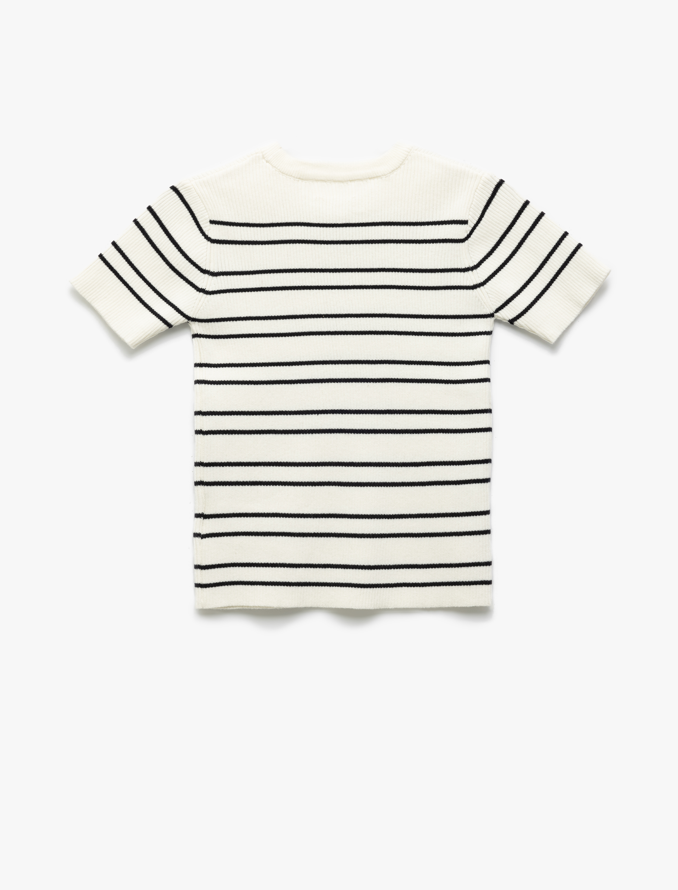  Kız Çocuk Pamuklu Bisiklet Yaka Kısa Kollu Çizgili Triko Tişört